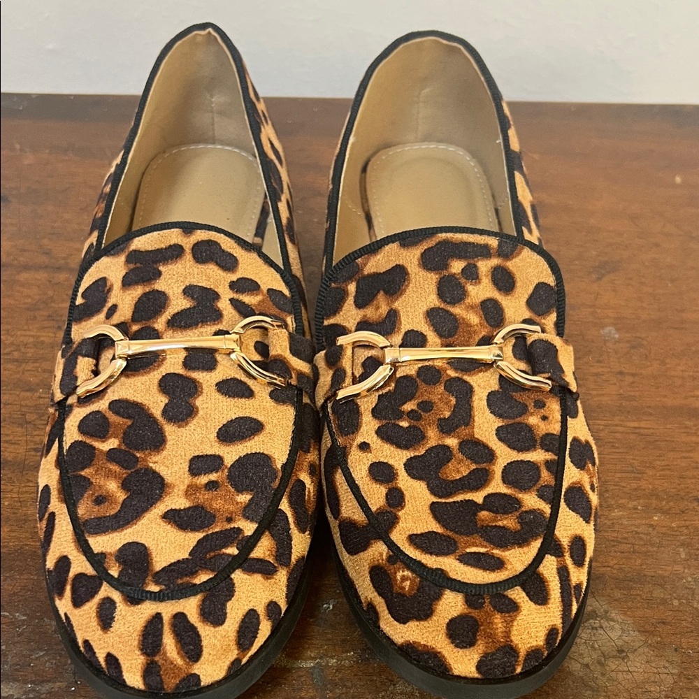 Leopard Print Loafers with Gold accent buckle